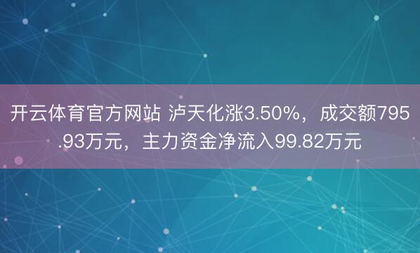 开云体育官方网站 泸天化涨3.50%，成交额795.93万元，主力资金净流入99.82万元