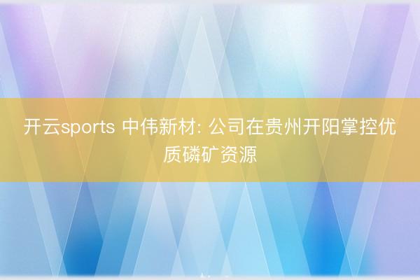 开云sports 中伟新材: 公司在贵州开阳掌控优质磷矿资源